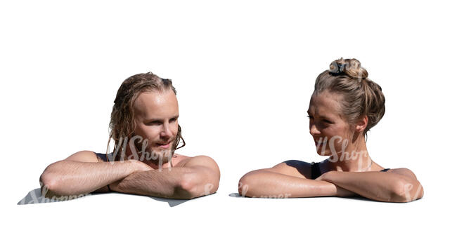 cut out man and woman relaxing in the pool and leaning on the edge