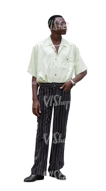 cut out black man standing one hand in his pocket