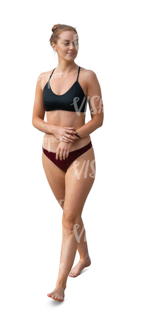 cut out woman in beachwear walking