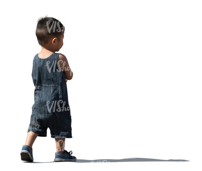 cut out little asian boy walking