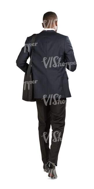 cut out black businessman with a laptop bag walking