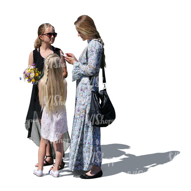 cut out woman with two daughters standing at a summer party