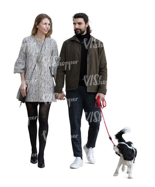 cut out couple with a dog walking hand in hand