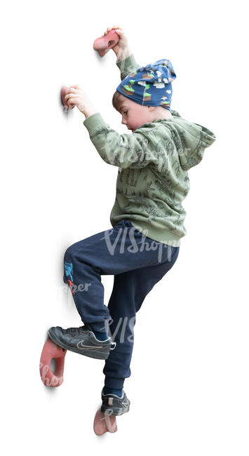 cut out little boy climbing on a climbing wall