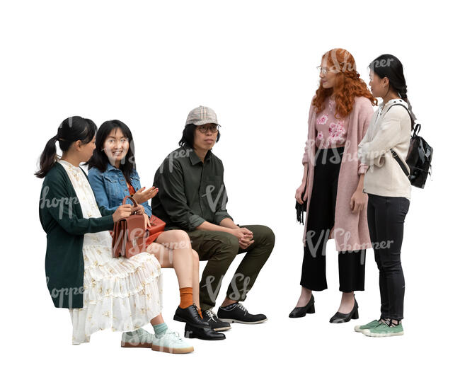 cut out multinational group of young people sitting and standing
