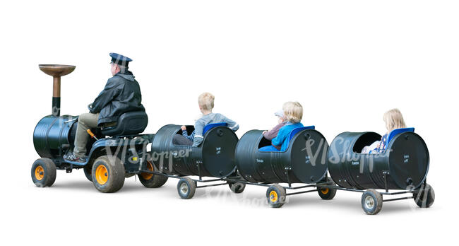 cut out children riding a toy train