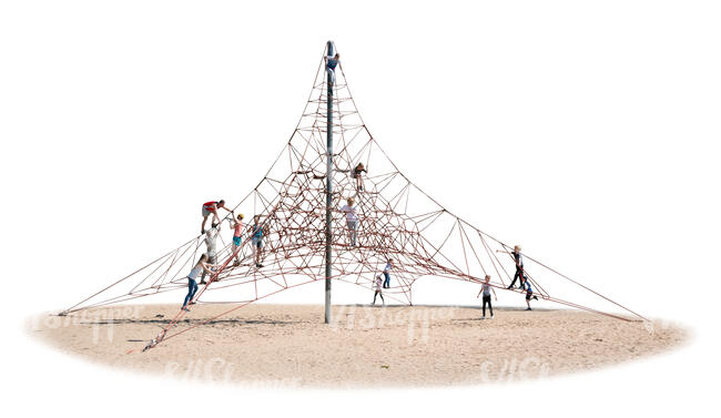 cut out children climbing on a playground rope climber