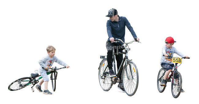 cut out man with two sons riding bikes