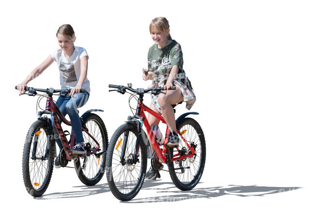 two cut out girls riding bikes side by side