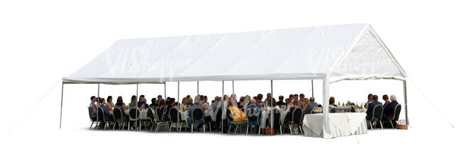 cut out large group of people sitting in a banquet tent