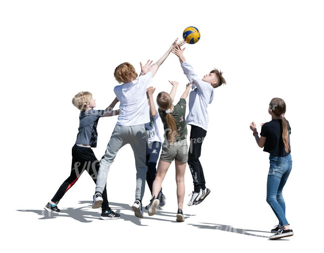 cut out group of children playing basketball