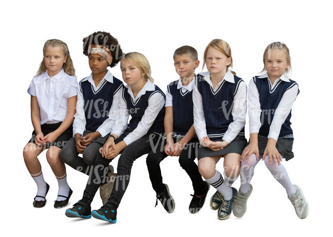 cut out group of school children sitting in a row