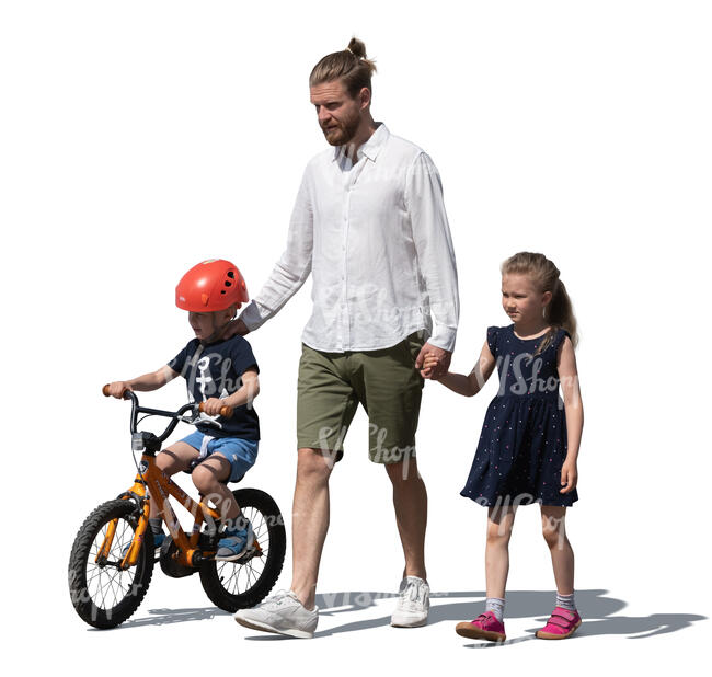 cut out father with two kids walking