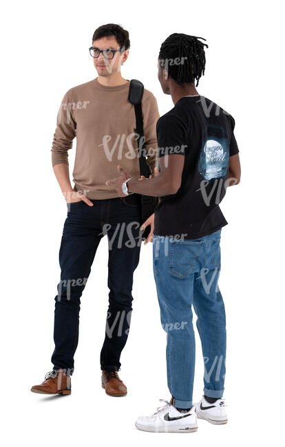 two cut out men standing and talking