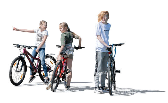 cut out group of children with bicycles talking