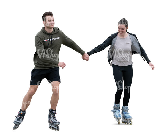 cut out man and woman roller skating hand in hand