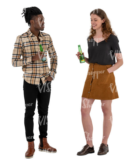 cut out man and woman at a party standing and talking