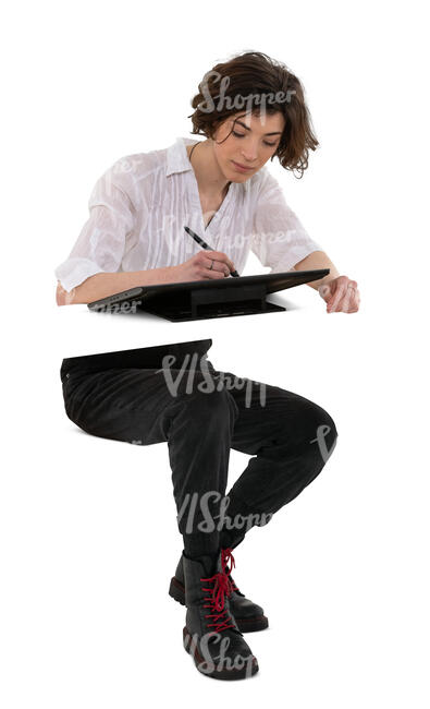 cut out woman drawing on a digital board