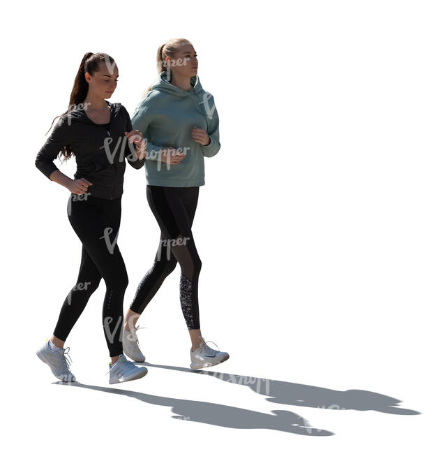 two cut out backlit women jogging