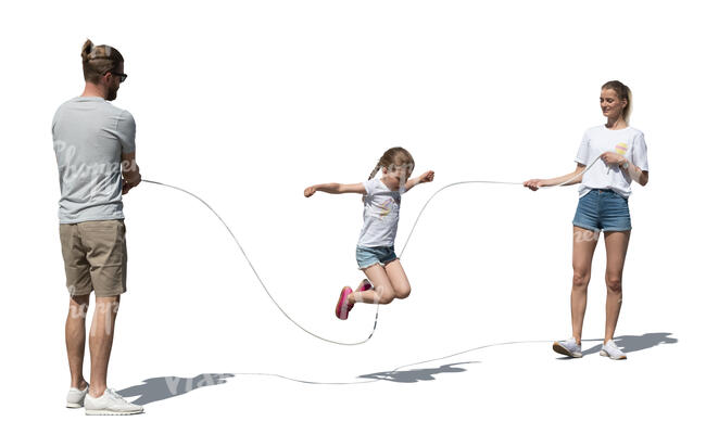 cut out family playing jump rope