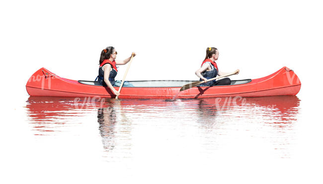 two cut out women riding a canoe