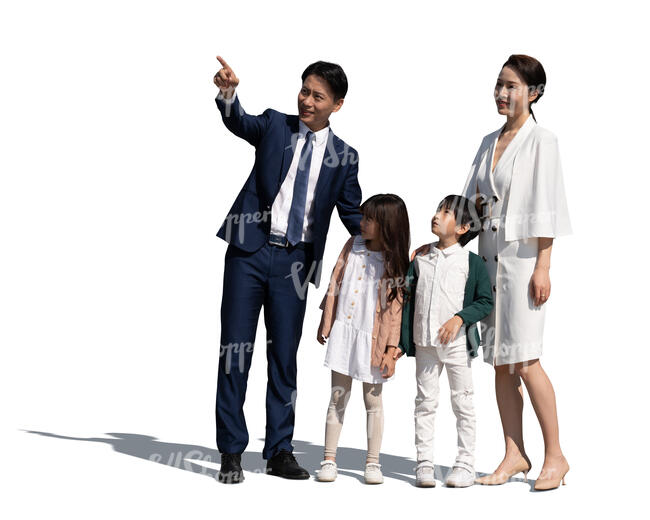 cut out asian family standing and looking at smth
