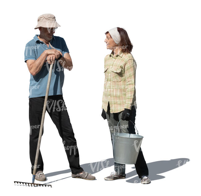 cut out elderly man and woman working in the garden