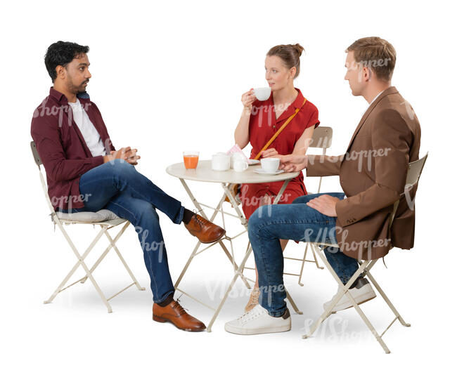 cut out group of three people sitting in a cafe