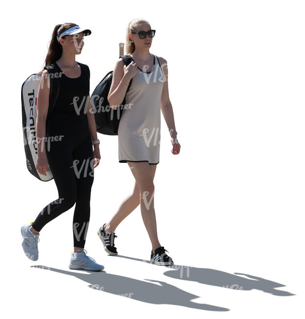 two cut out backlit women going to play tennis