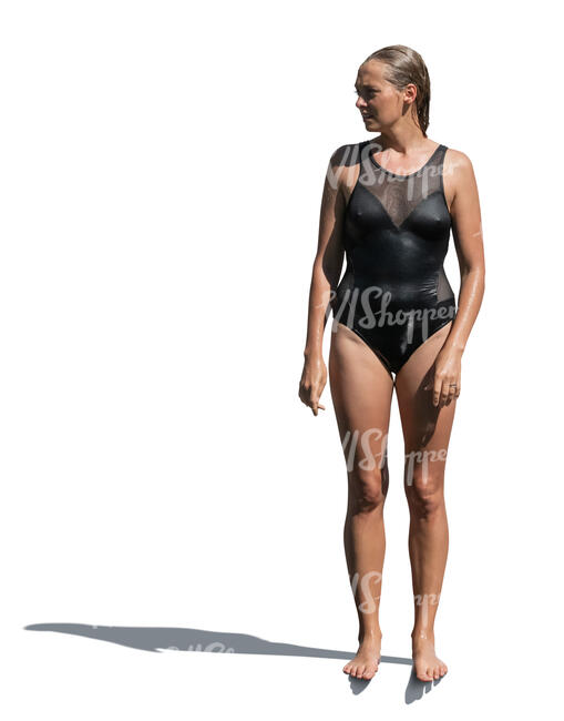 cut out woman in a swimisuit standing after swimming