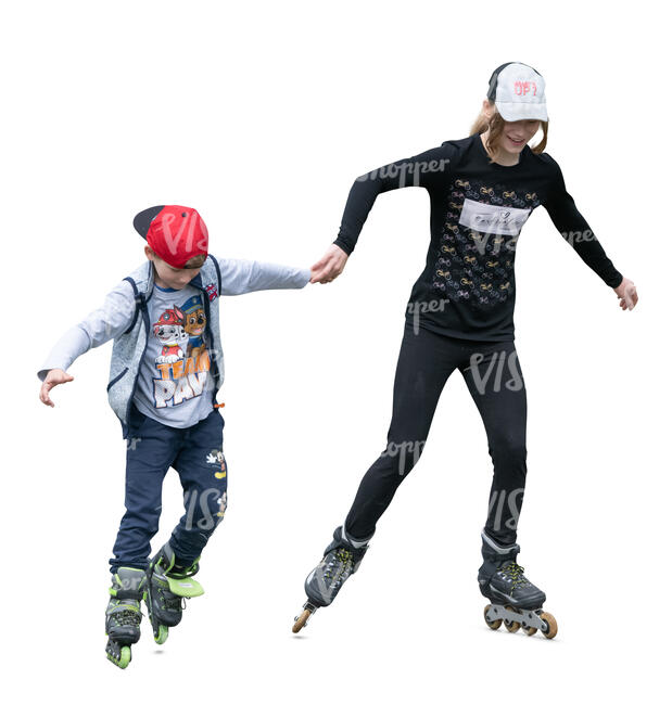 two cut out kids roller skating hand in hand