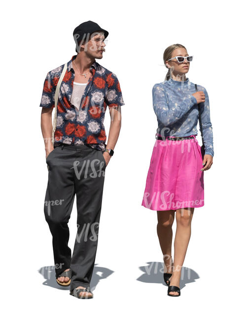 cut out man and woman walking