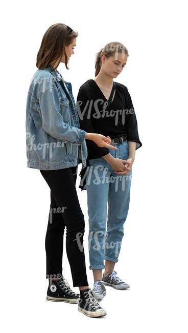 two cut out women standing and talking