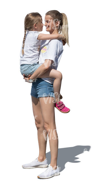 cut out woman standing and holding her daughter in her lap