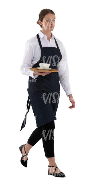 cut out waitress walking and carrying a  tray