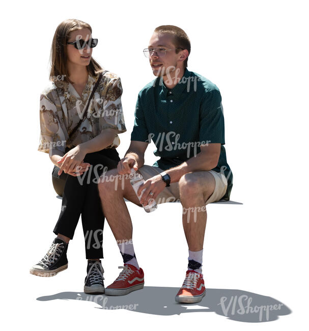 cut out backlit man and woman sitting and talking