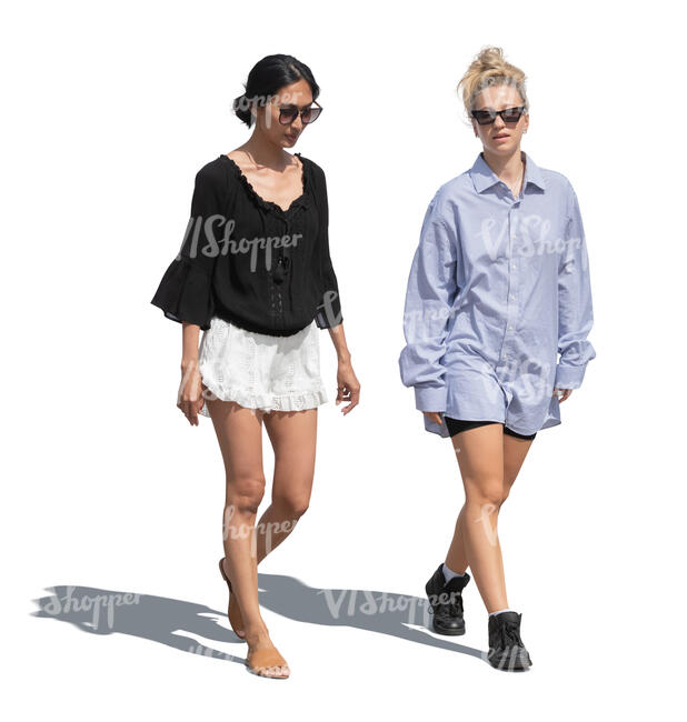 two cut out women walking and talking