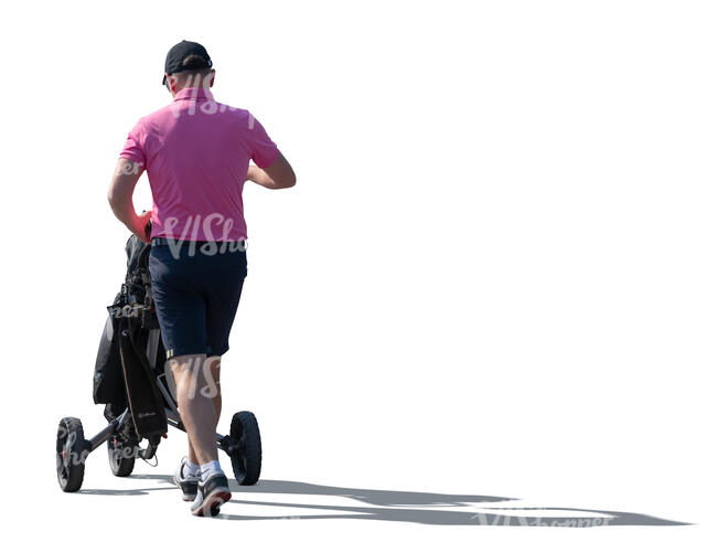 cut out golf player with a golf trolley walking