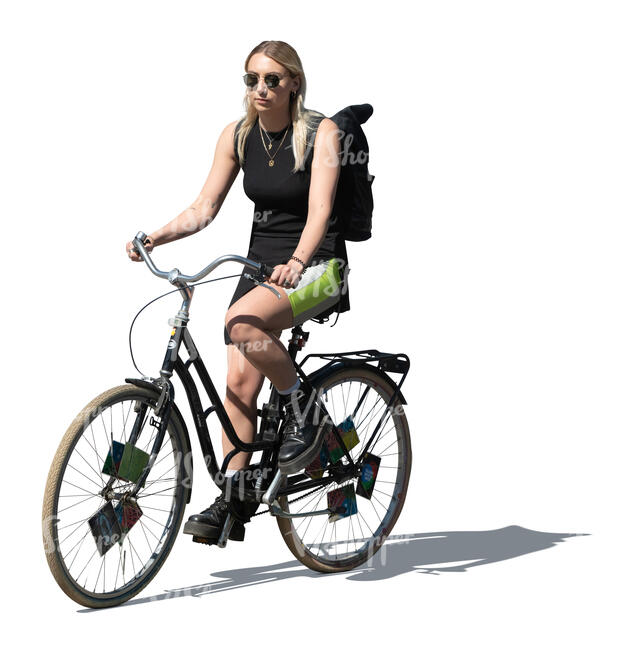 cut out young woman riding a bike