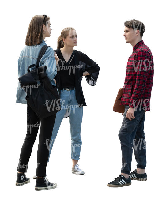 cut out group of three people standing and talking