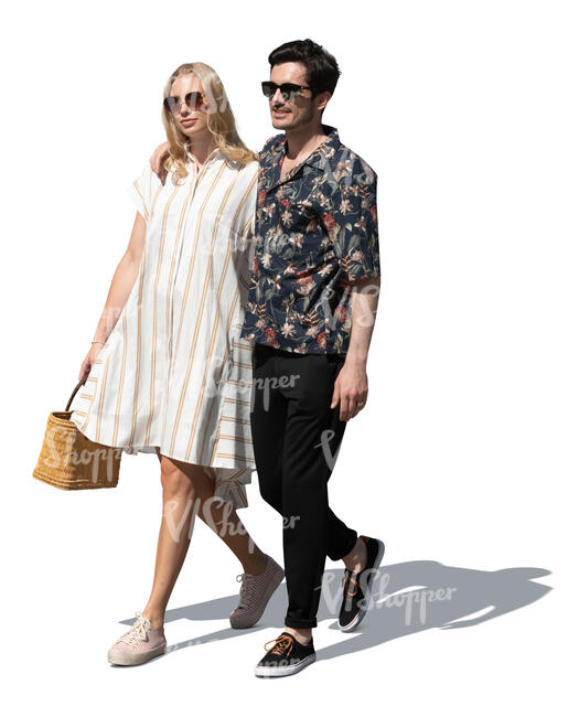 cut out couple walking in summertime