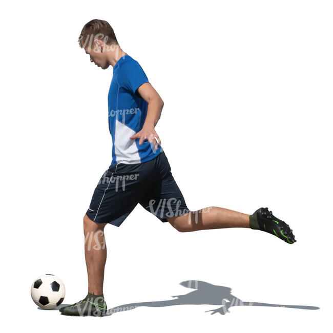 cut out football player kicking a ball