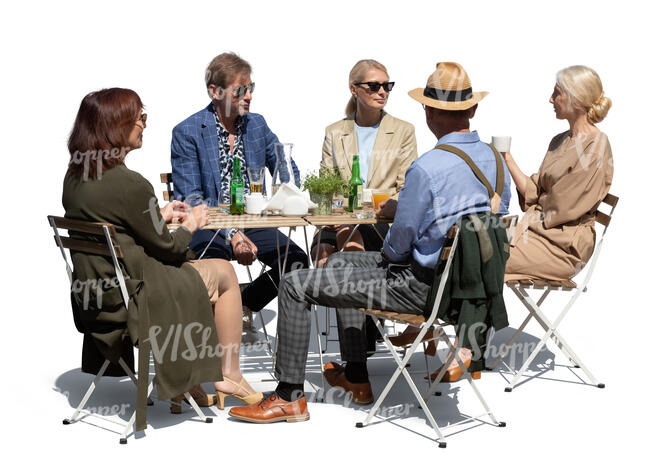 cut out group of middle aged people sitting in a cafe and talking