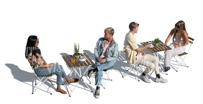 cut out top view of a street cafe with four people