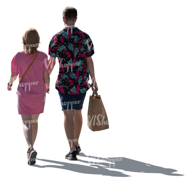 cut out backlit man and woman walking hand in hand
