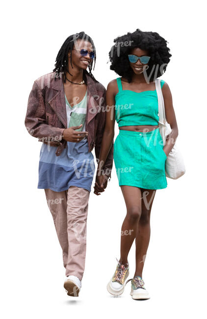 cut out black couple walking happily hand in hand