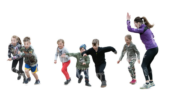 cut out group of kids having a running competition
