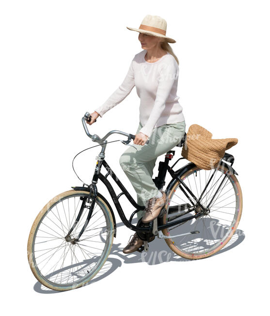 cut out top view of an elderly woman riding a bike