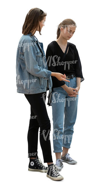 two cut out women standing and discussing