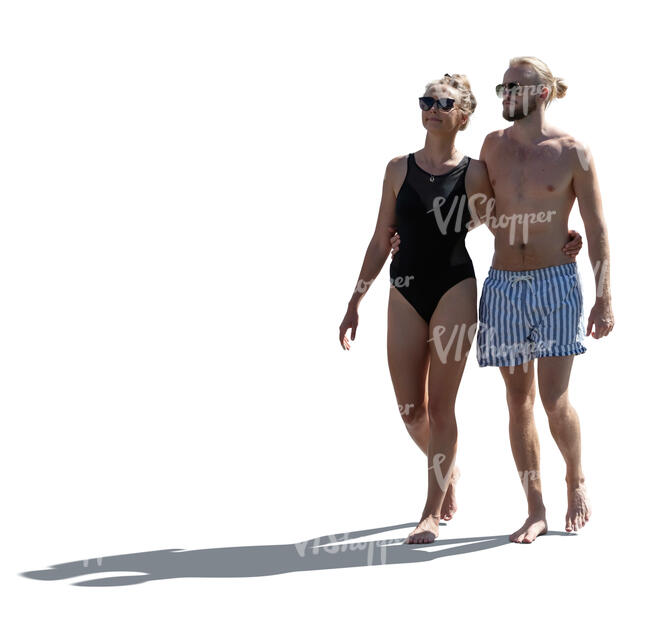 cut out backlit couple in bathing suits walking